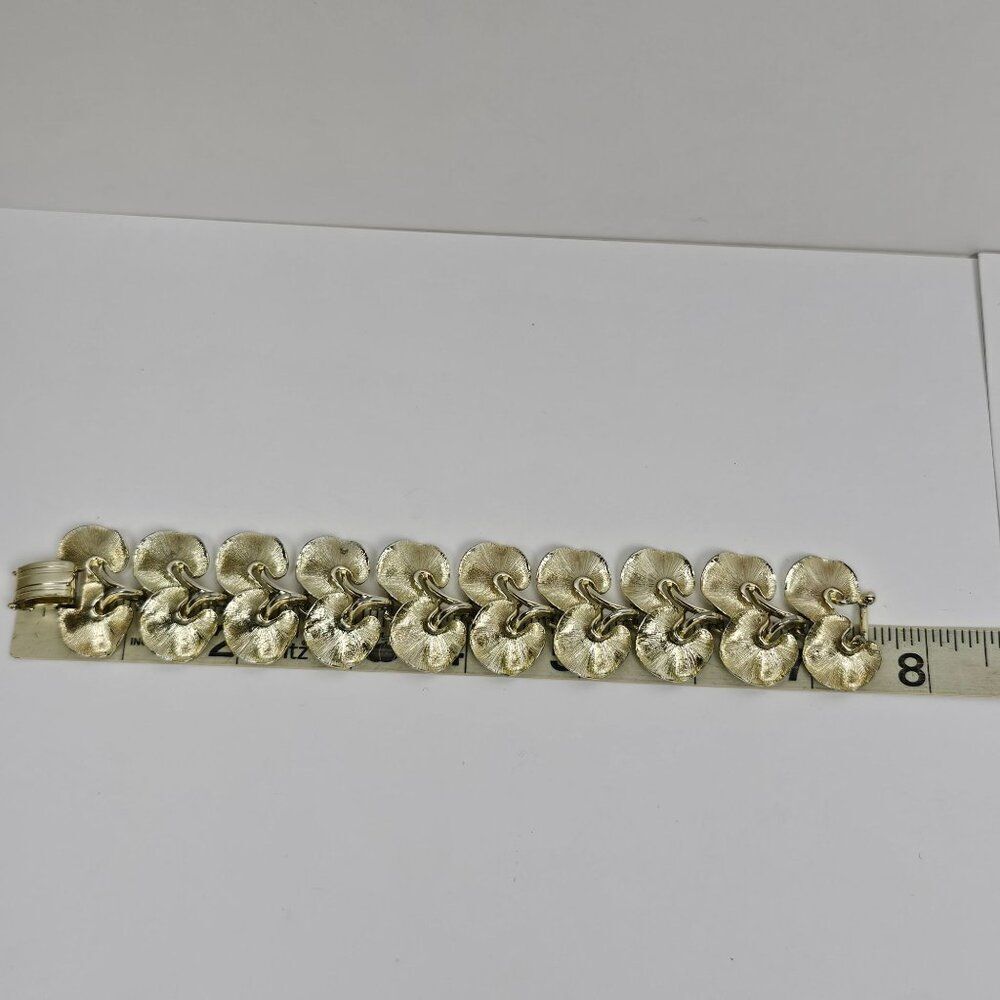 Vtg Lisner Bracelet Silver Tone Gingko Leaf Lily Pad Textured Disc Chunky 60s - Picture 7 of 11